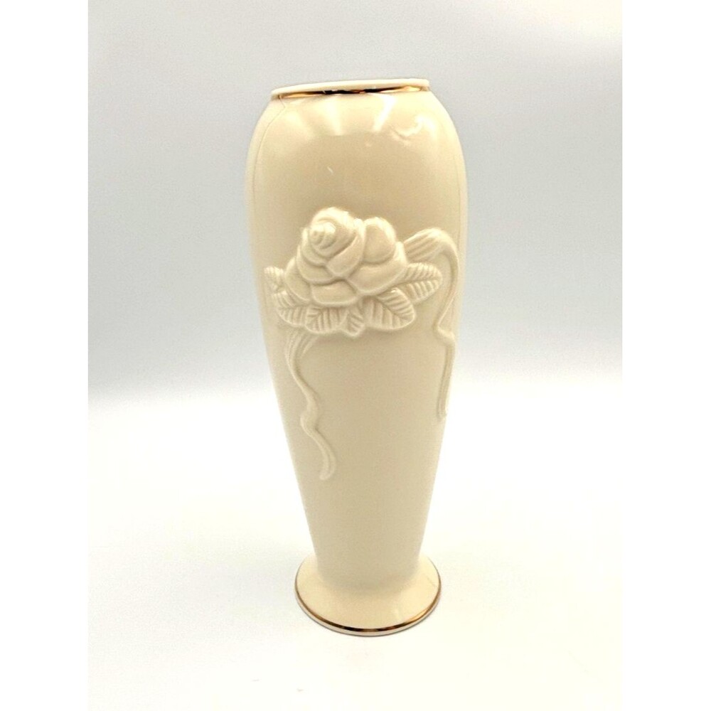 Lenox Rose Blossom Bud 5.75" Vase Ivory Color 24K Gold Trim Wedding Table Decor